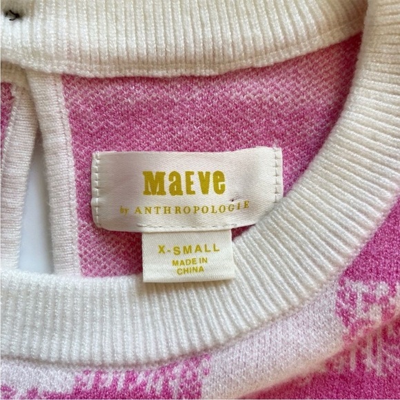 Anthropologie Maeve Jacquard Sweater 3/4 Length Sleeve Tee Checkered Crewneck - Picture 4 of 8